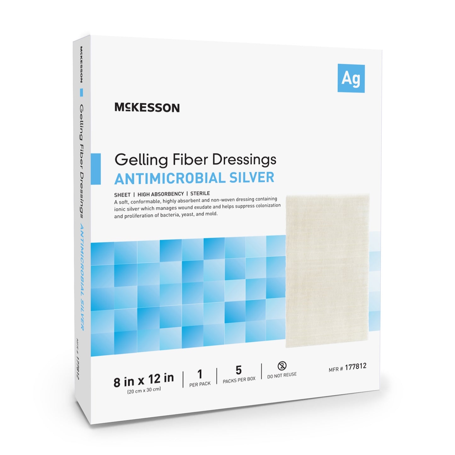 Silver Gelling Fiber Dressing McKesson 8 X 12 Inch Rectangle Sterile