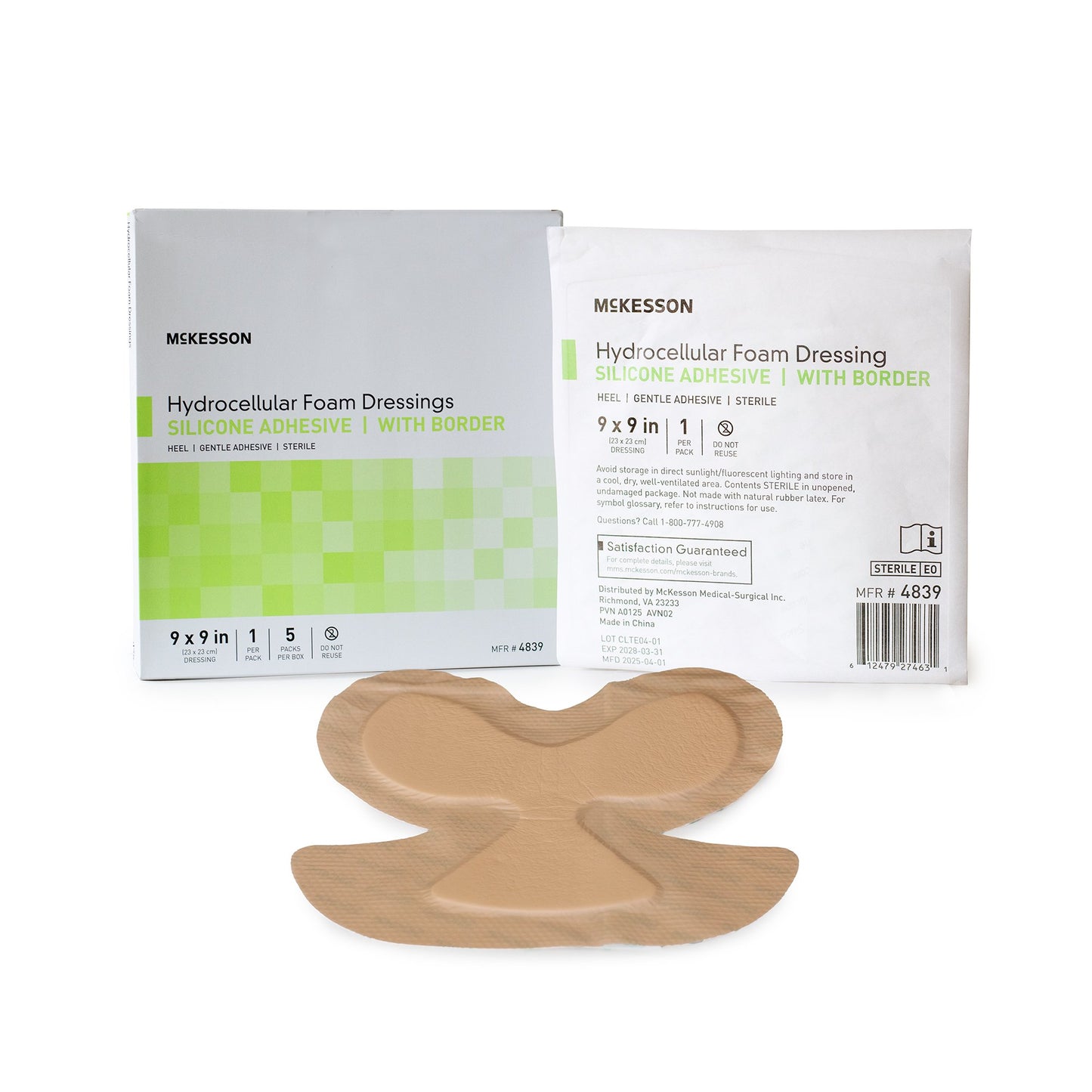 Foam Dressing, Silicone Border, Elbow/Heel, 9"x9"