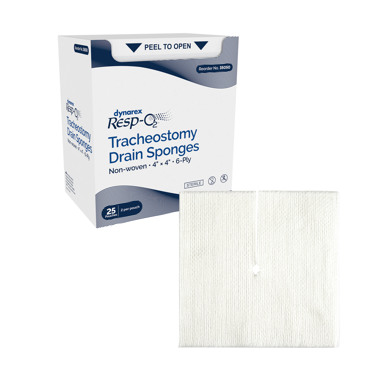 Gauze Drain Sponges, Split Sponges, 6-ply, Sterile, Non-woven, 4"x4"