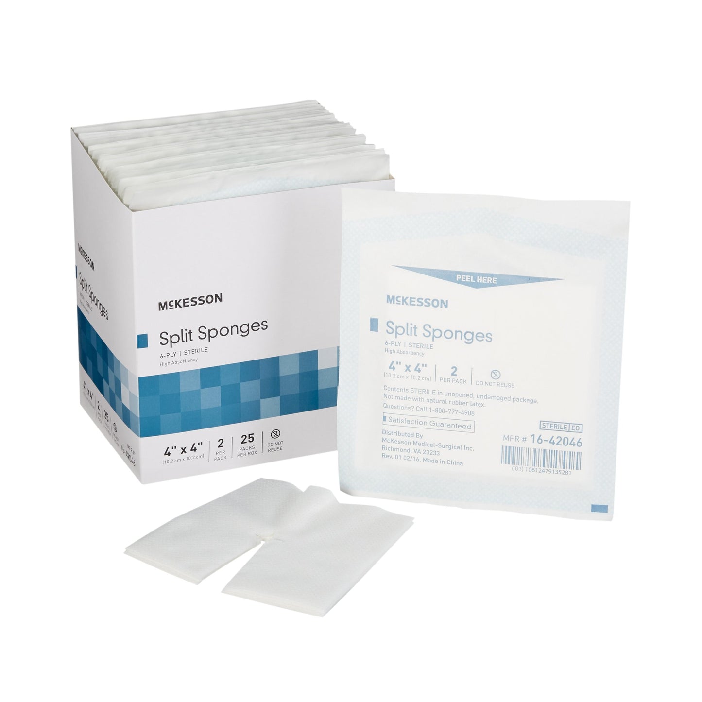 Split Gauze Drain Sponge, 6-Ply, Sterile, 2 per Pack