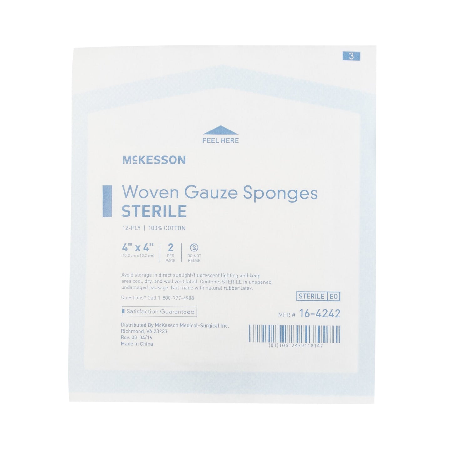 Gauze Sponge, 4" X 4", 12-Ply, Sterile 2/Pack