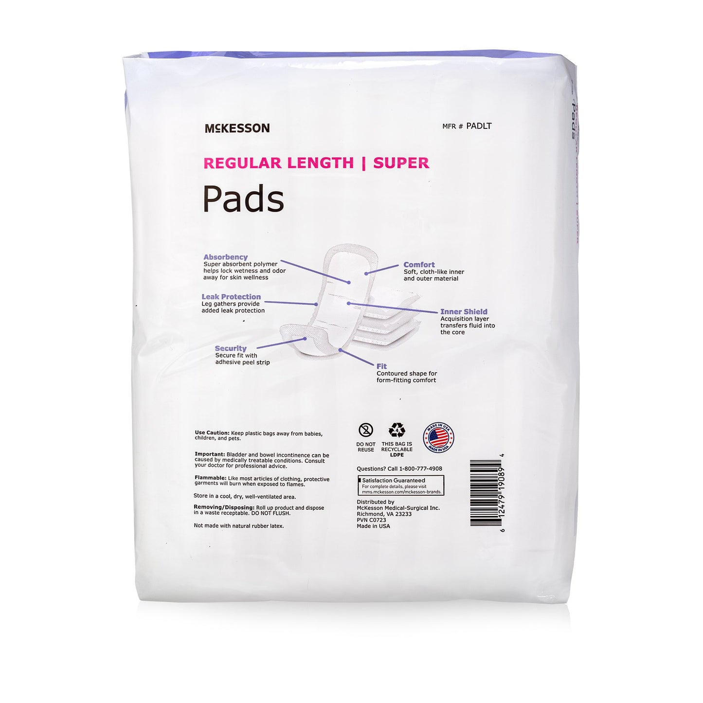 Bladder Control Pad, 10 Inch, Moderate Absorbency, Polymer Core, One Size Fits Most