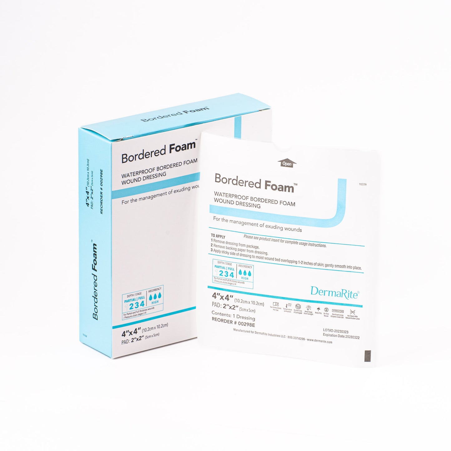 Foam Bordered Waterproof Dressing, 4"x4"