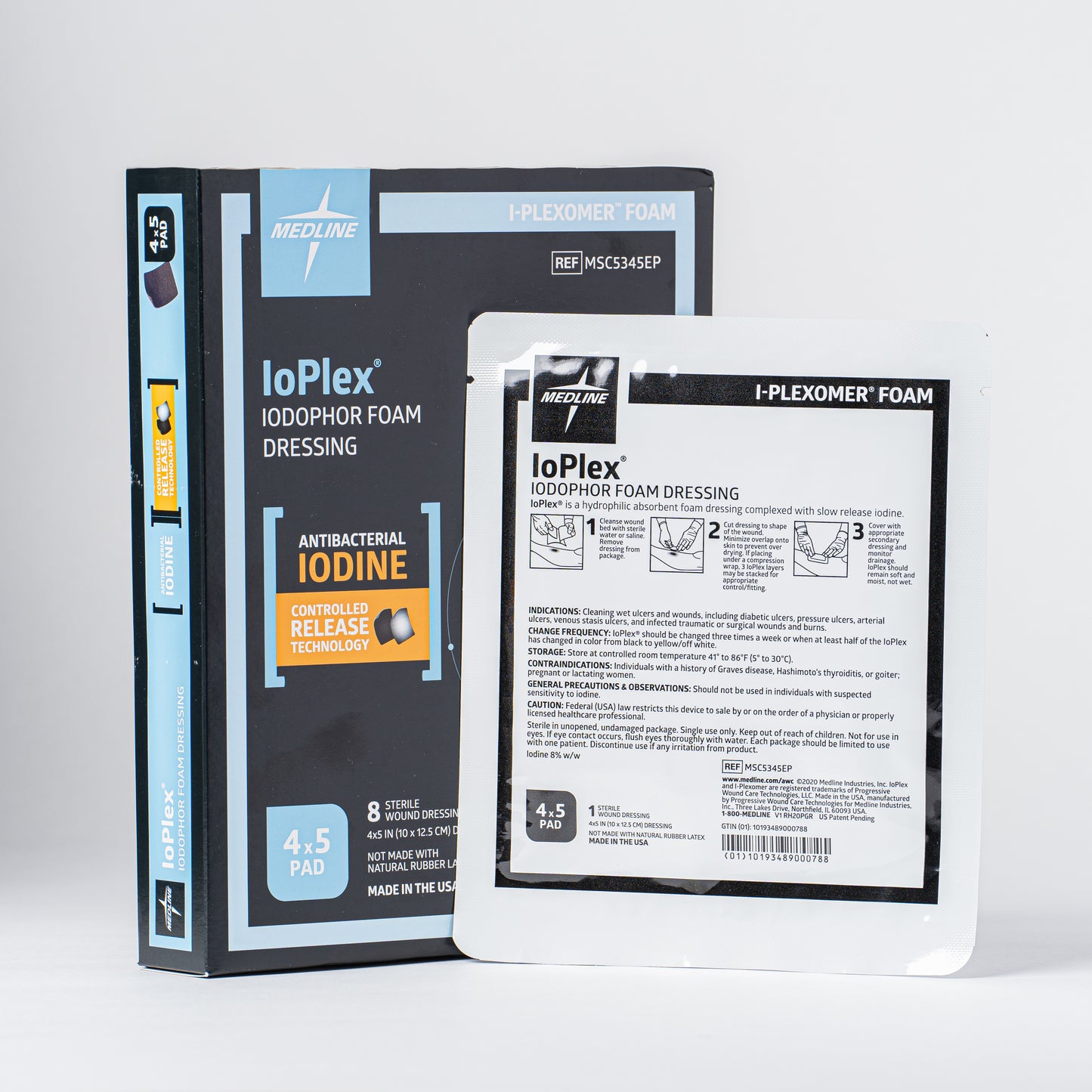 Iodophor Foam Dressing with Iodine 4"x5"