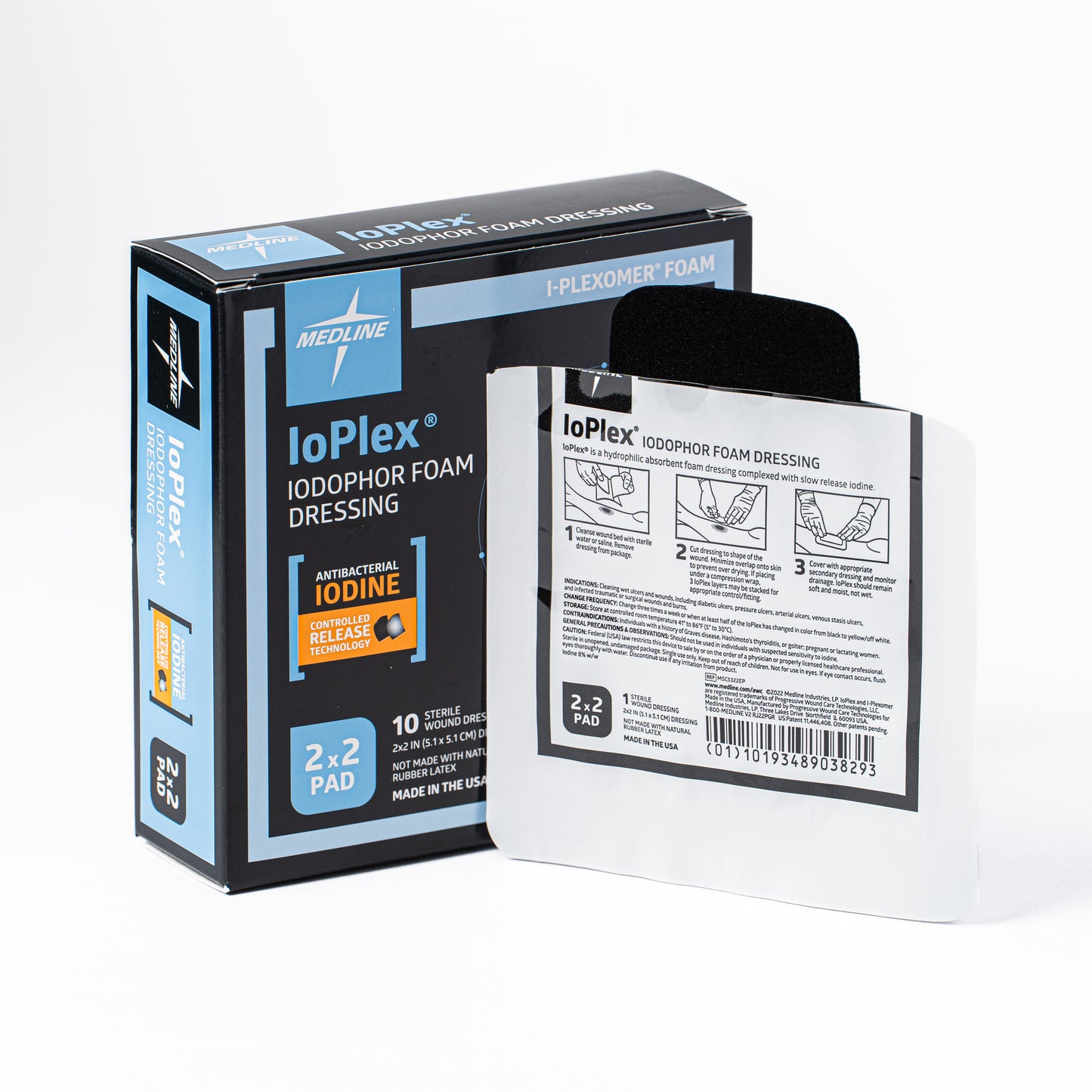 Iodophor Foam Dressing with Iodine 2"x2"