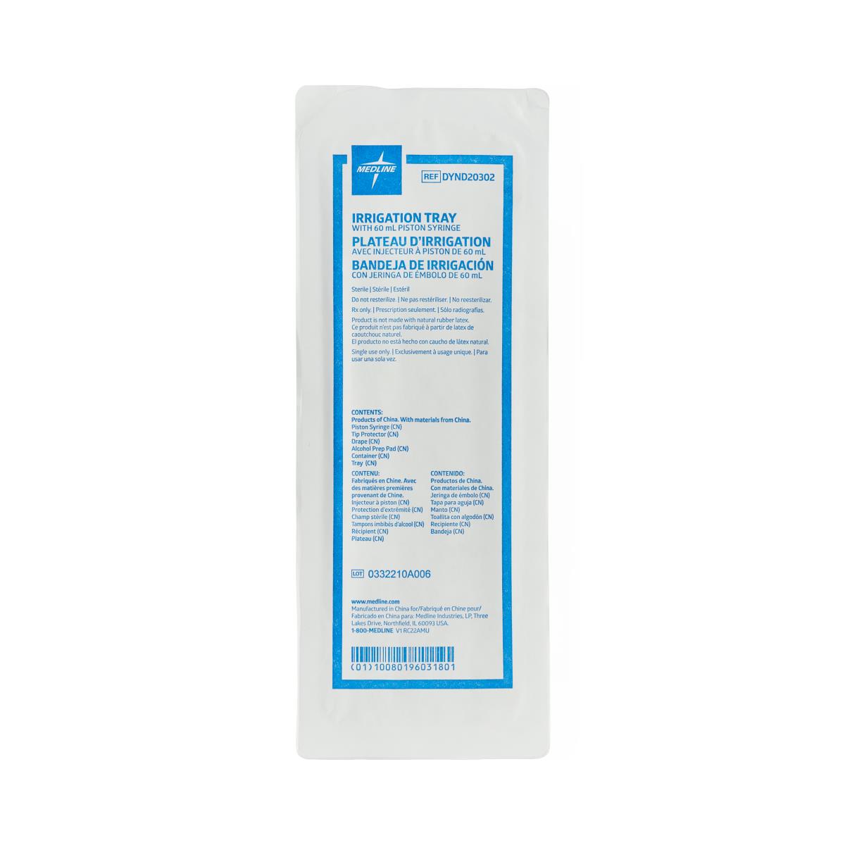 Irrigation Tray, 60 mL Piston Syringe, Alcohol Prep Pad, Tyvek Lid