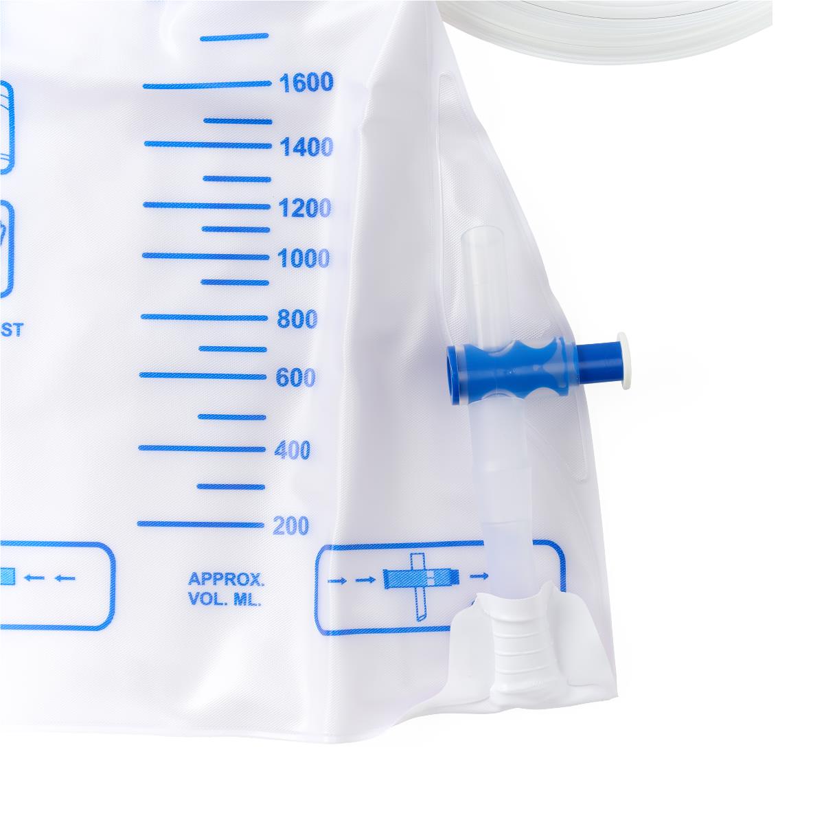 Urinary Drain Bag, Anti-Reflux Valve, 2,000 mL