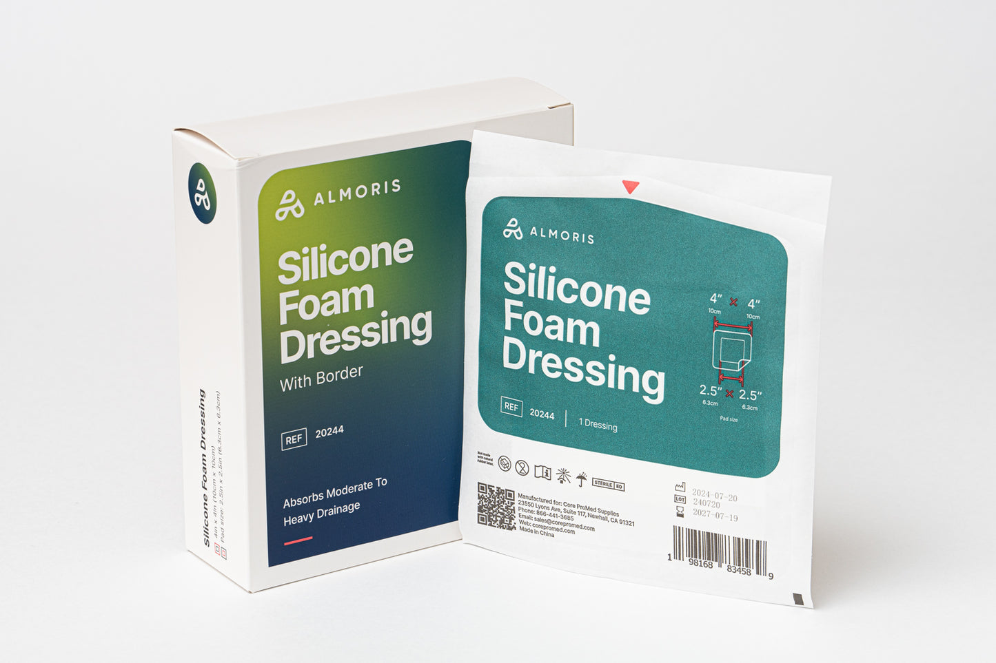 Foam Silicone Dressing, Bordered, 4"x4"