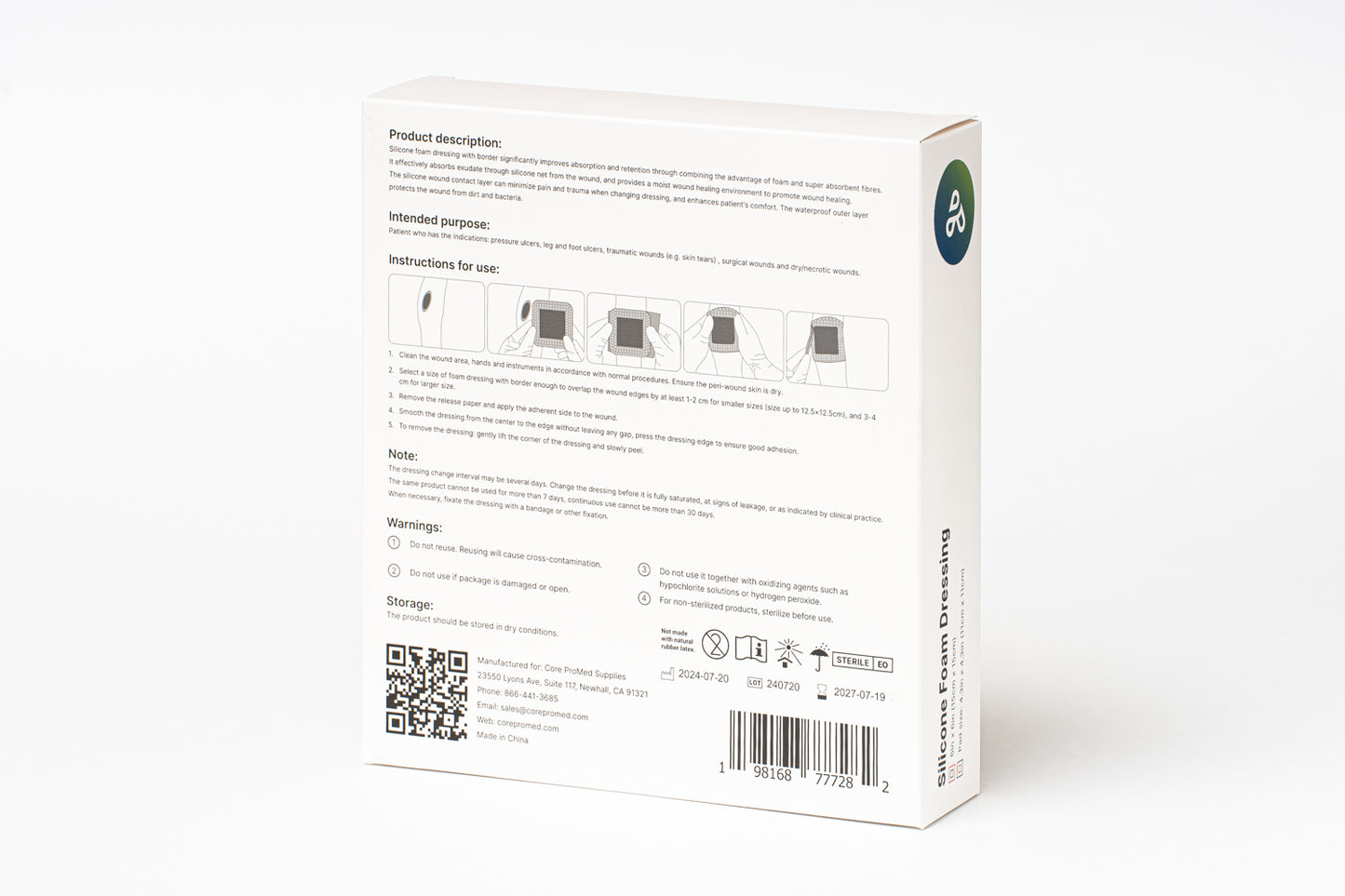 Foam Silicone Dressing, Bordered, 6"x6"