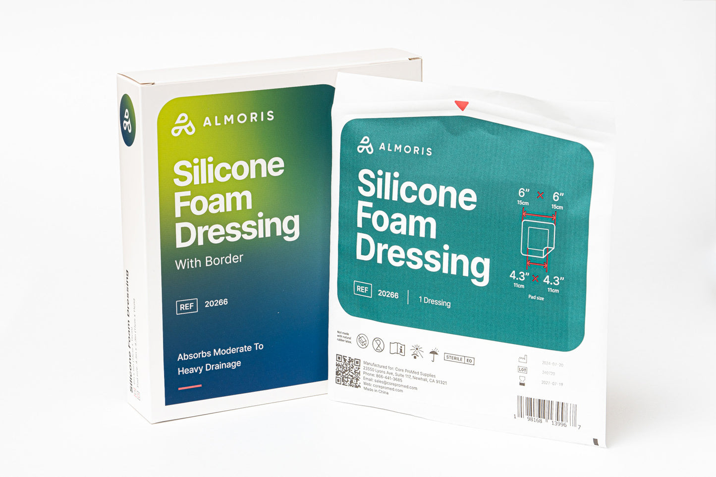 Foam Silicone Dressing, Bordered, 6"x6"