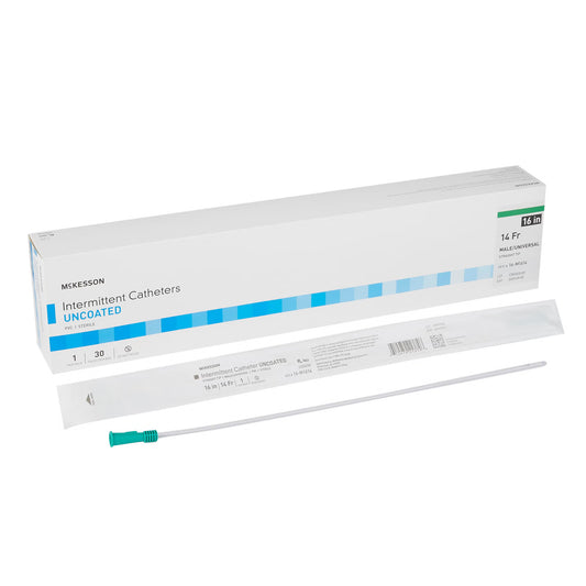 Urethral Catheter McKesson Straight Tip Uncoated PVC 14 Fr. 16 Inch Length, Male