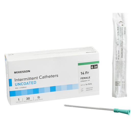 Urethral Catheter McKesson Straight Tip Uncoated PVC 14 Fr. 6 Inch Length