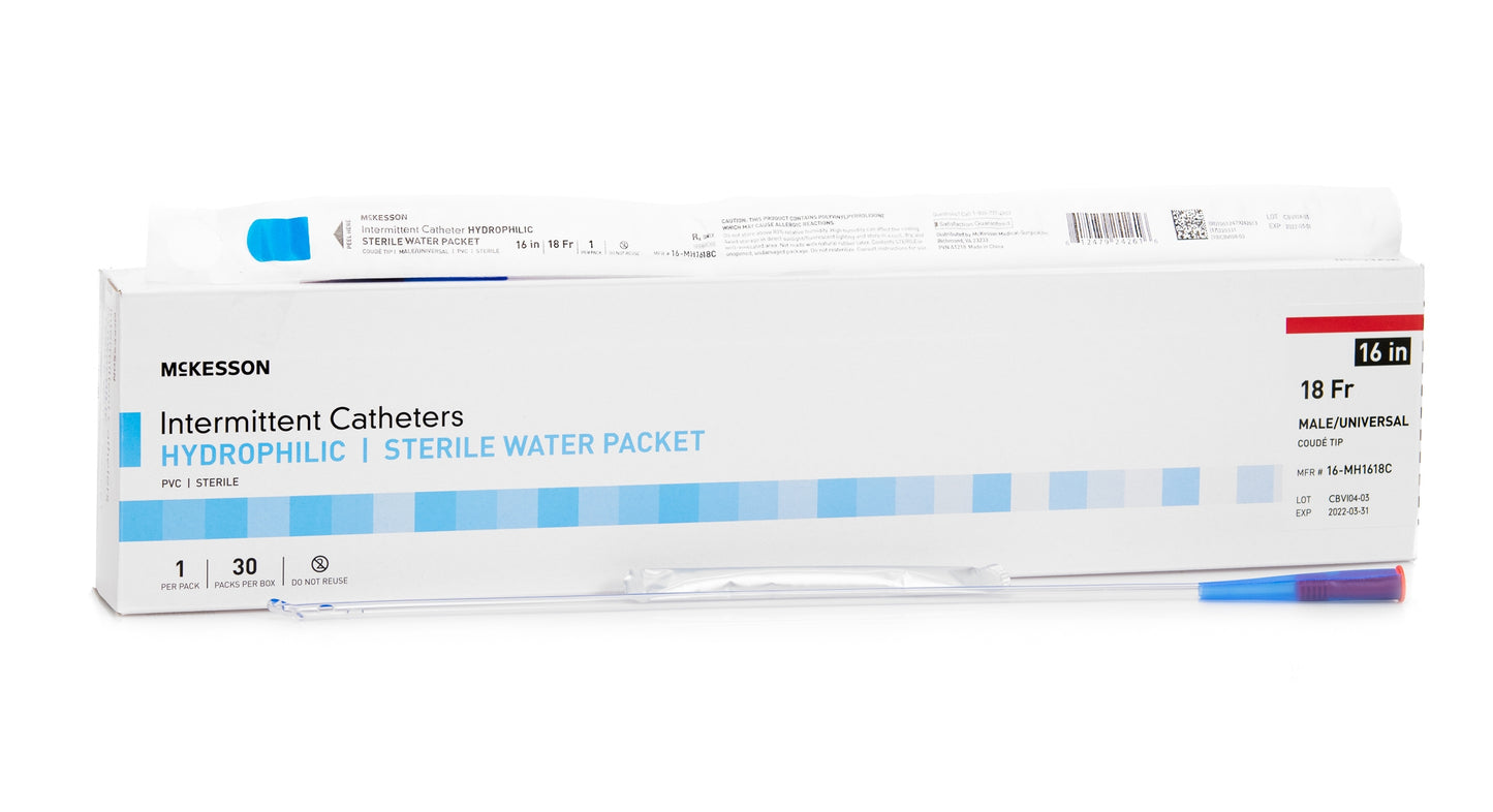 Intermittent Catheter, Coude Tip, Hydrophilic Coated PVC, Sterile