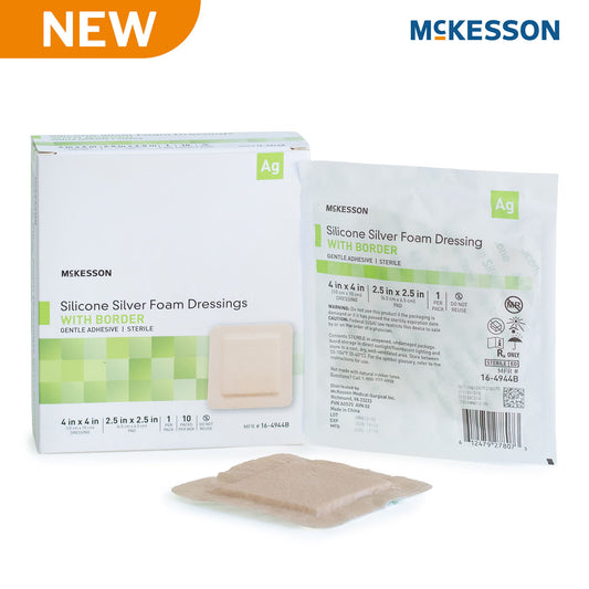 Silver Foam Silicone Dressing with Border, 4 x 4