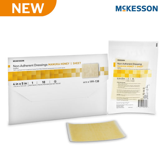 Honey Wound Dressing McKesson Rectangle 4 X 5 Inch Sheet Sterile Non-Adherent
