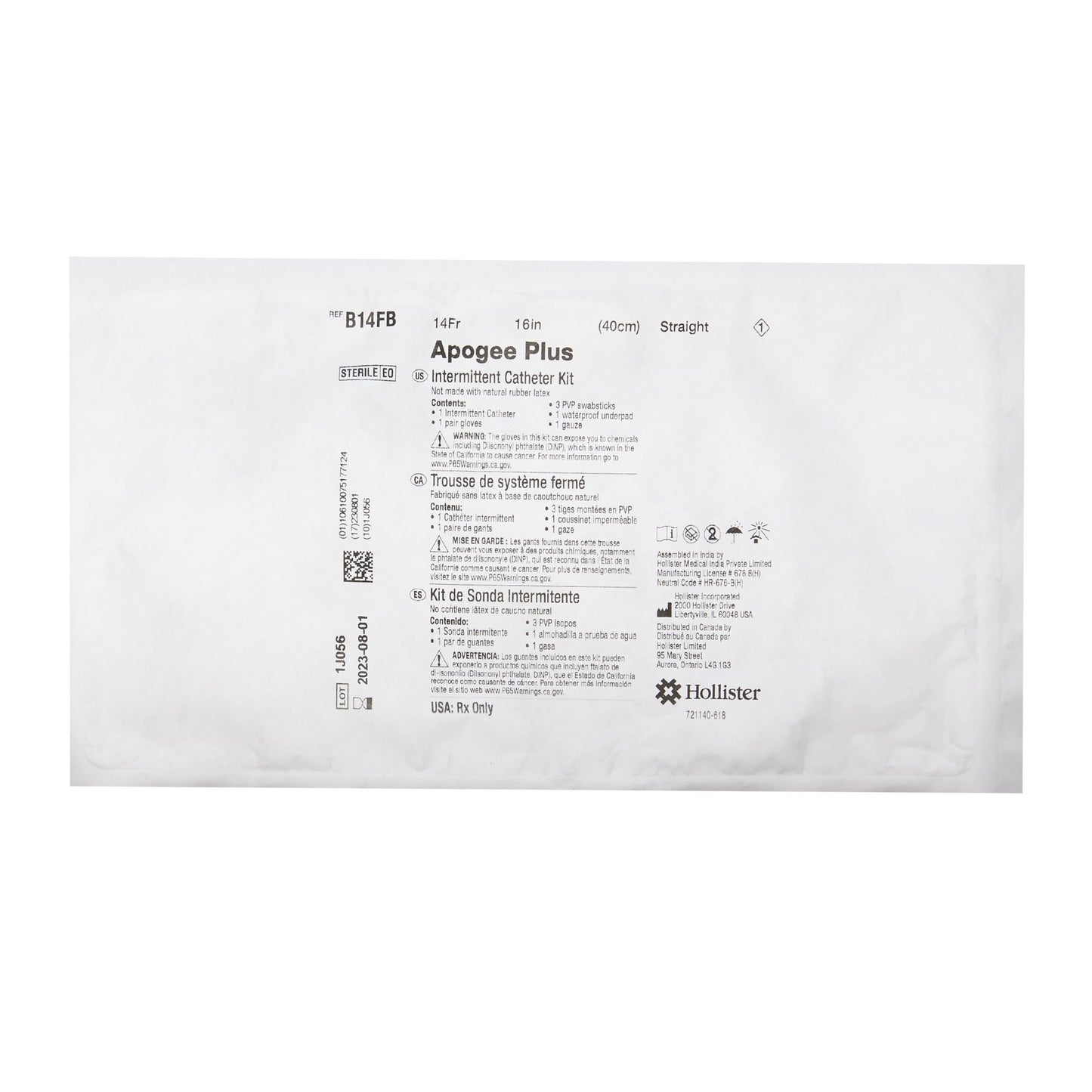Intermittent Catheter Tray Apogee® Closed System / Firm Tip 14 Fr. Without Balloon