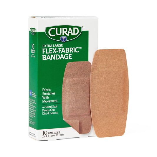 CURAD Flex-Fabric Adhesive Bandages, Extra Large 2" x 4" Strips, 10/Box