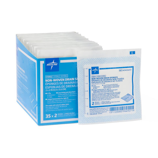Gauze Drain Sponges, Split Sponges, 6-ply, Sterile, Non-woven