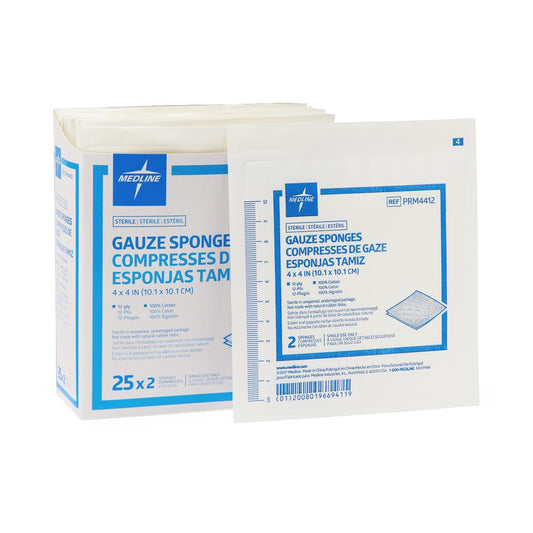 Woven Sterile Gauze Sponges, 12-Ply, 4" x 4", 2/Pack