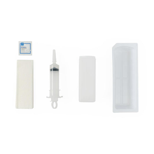 Irrigation Tray, 60 mL Piston Syringe, Alcohol Prep Pad, Tyvek Lid
