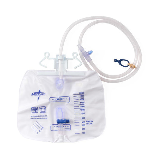 Urinary Drain Bag with Anti-Reflux Tower and Metal-Free Slide-Tap Drainage Port, 2,000 mL