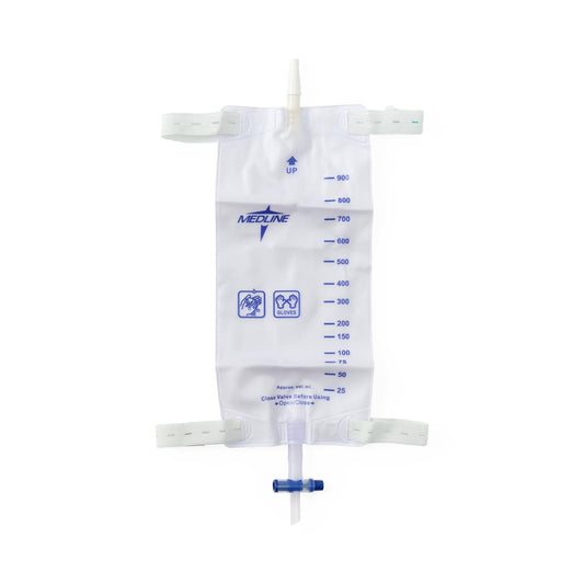 Urinary Leg Drain Bag with Elastic Straps, Fabric Backing, Slide-Tap Drainage Port, Size L, 30 oz./900 mL